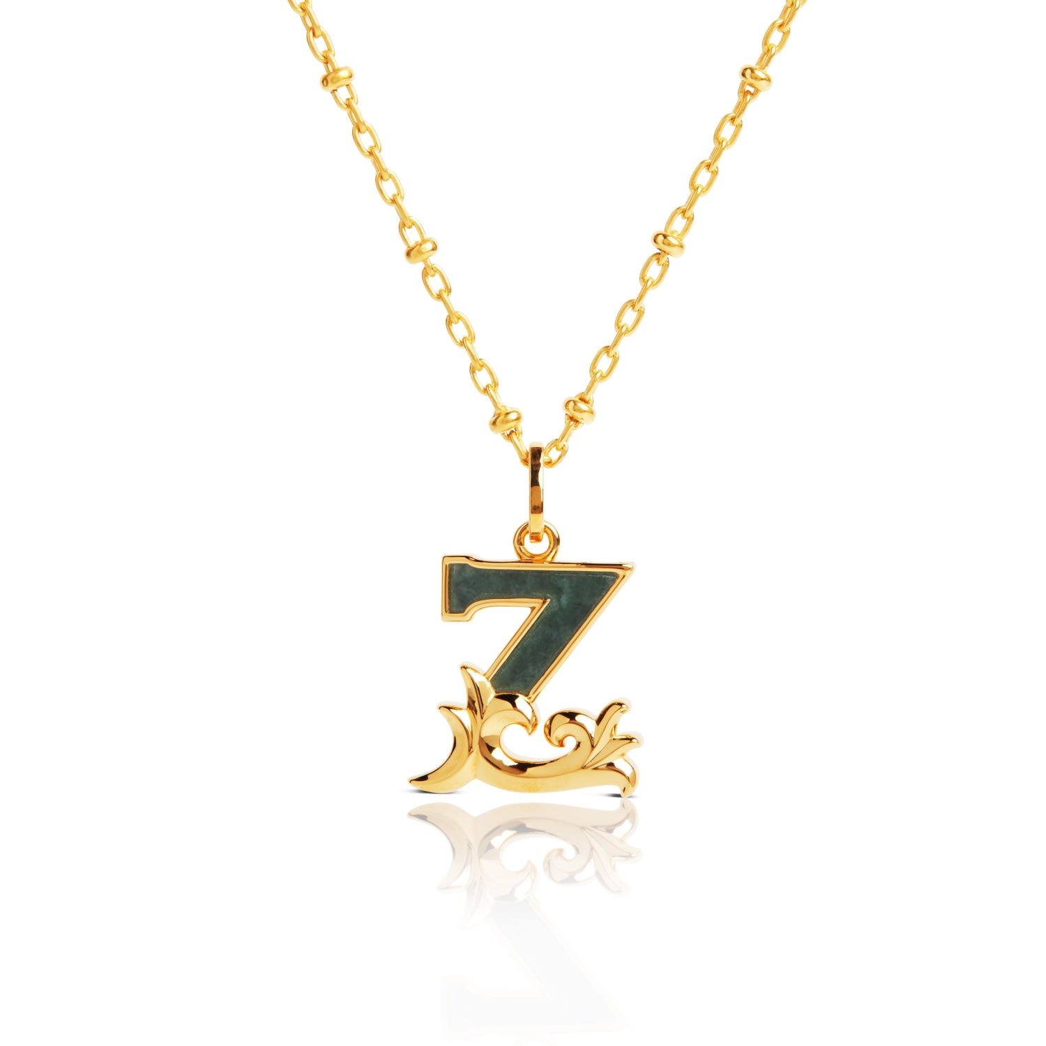 Gold Plated Z Initial Necklace With Green Marble