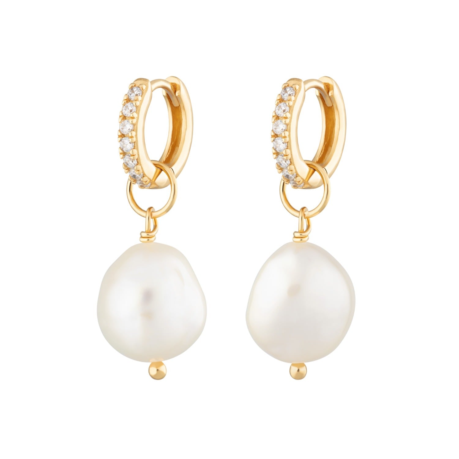Gold Sparkle Huggie Earrings With Baroque Pearls