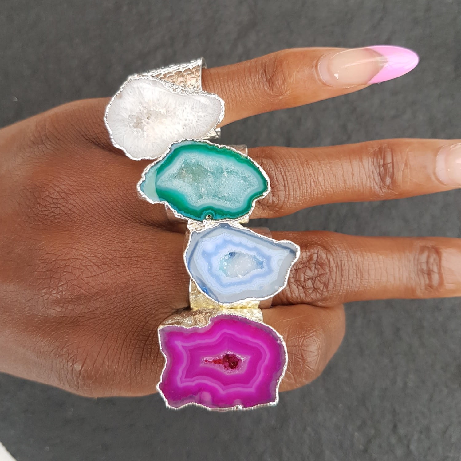 Silver Green Gemstone Mega Ring