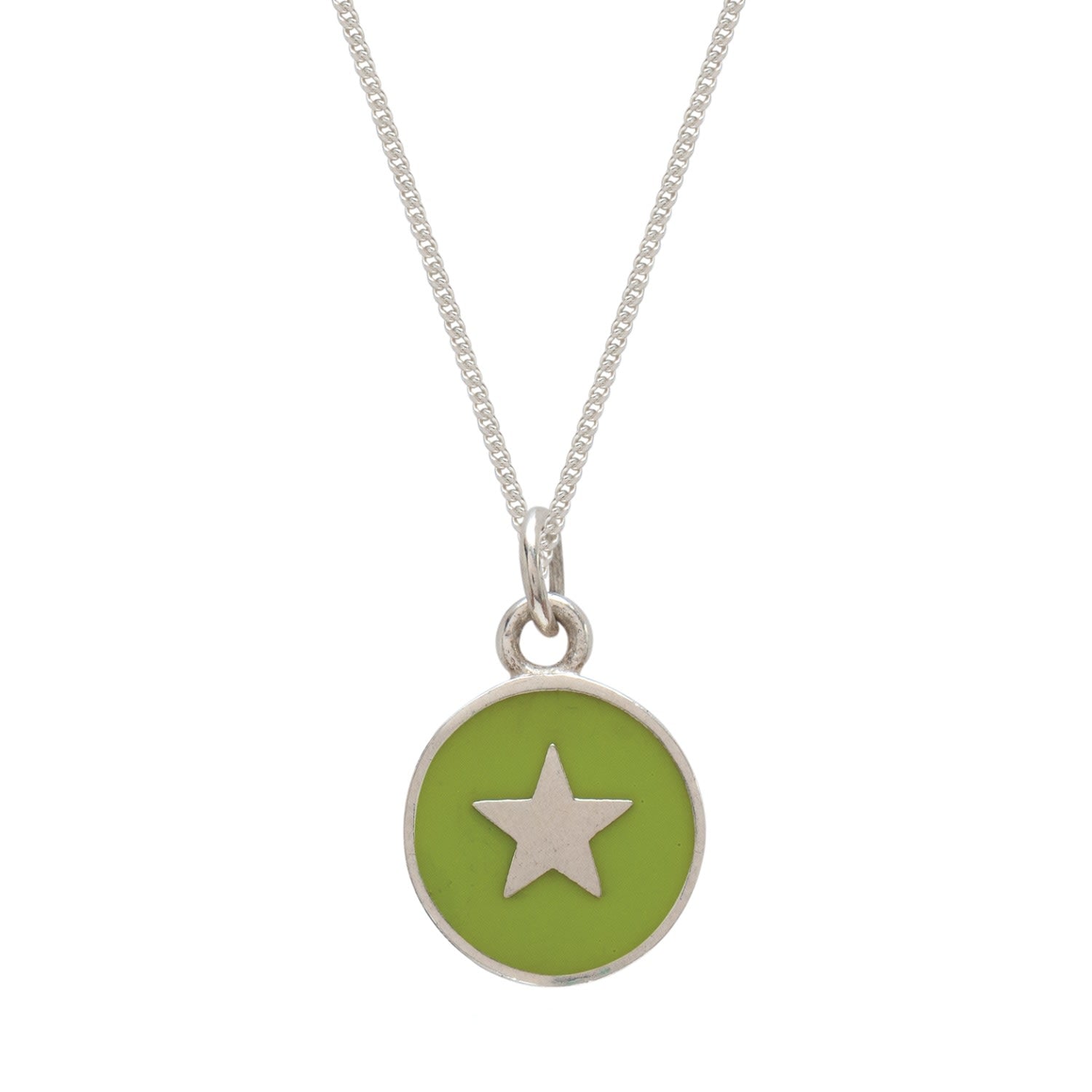Small Star Enamel Necklace Sterling Silver Lime Green