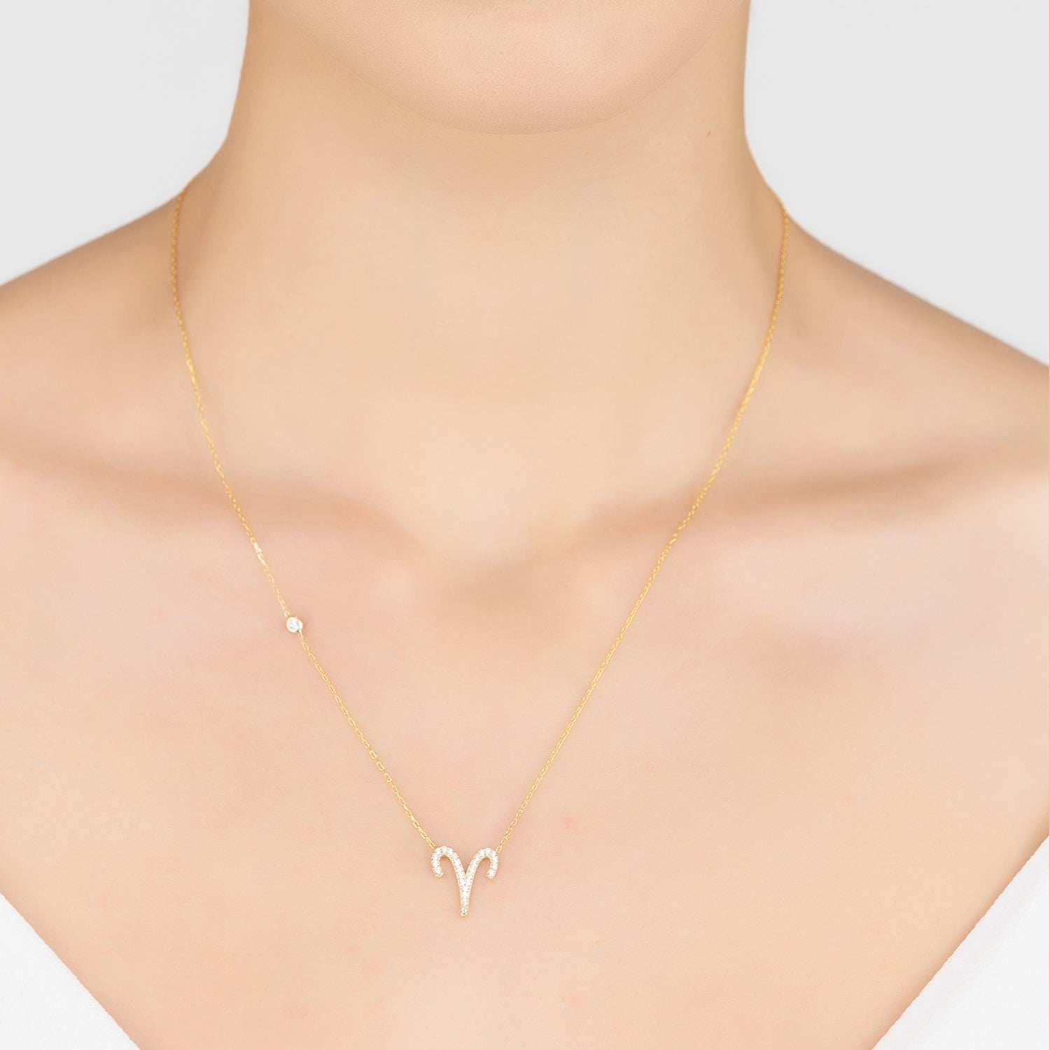 Zodiac Star Sign Pendant Necklace Gold Aries