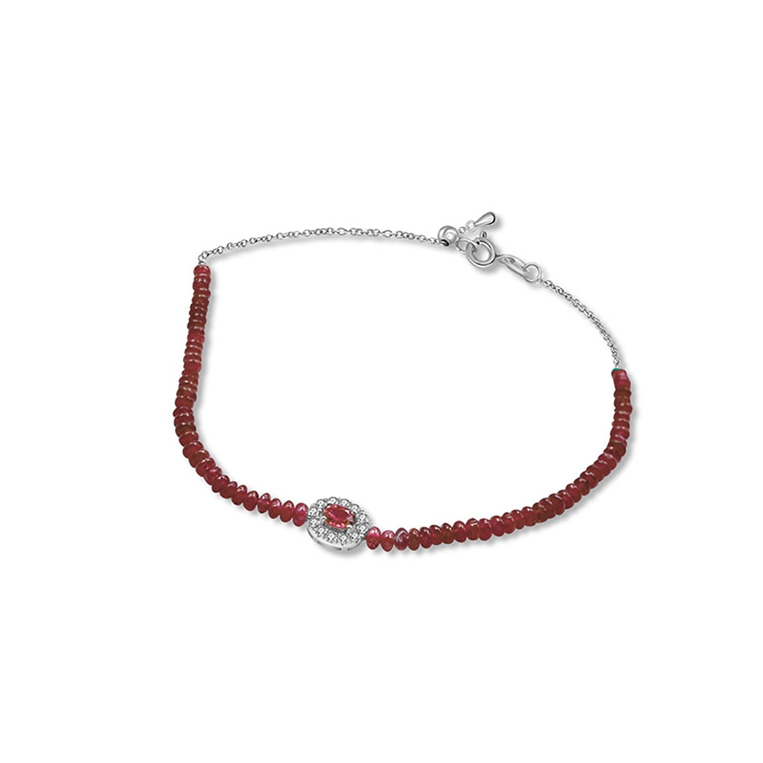 18K White Gold Ruby Bead Bracelet
