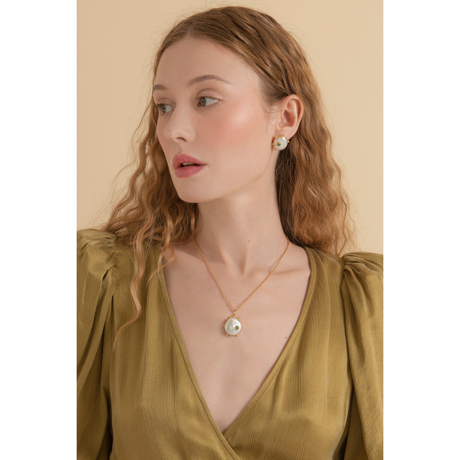 Rebel Rebel Pearl Stud Earrings With Emeralds