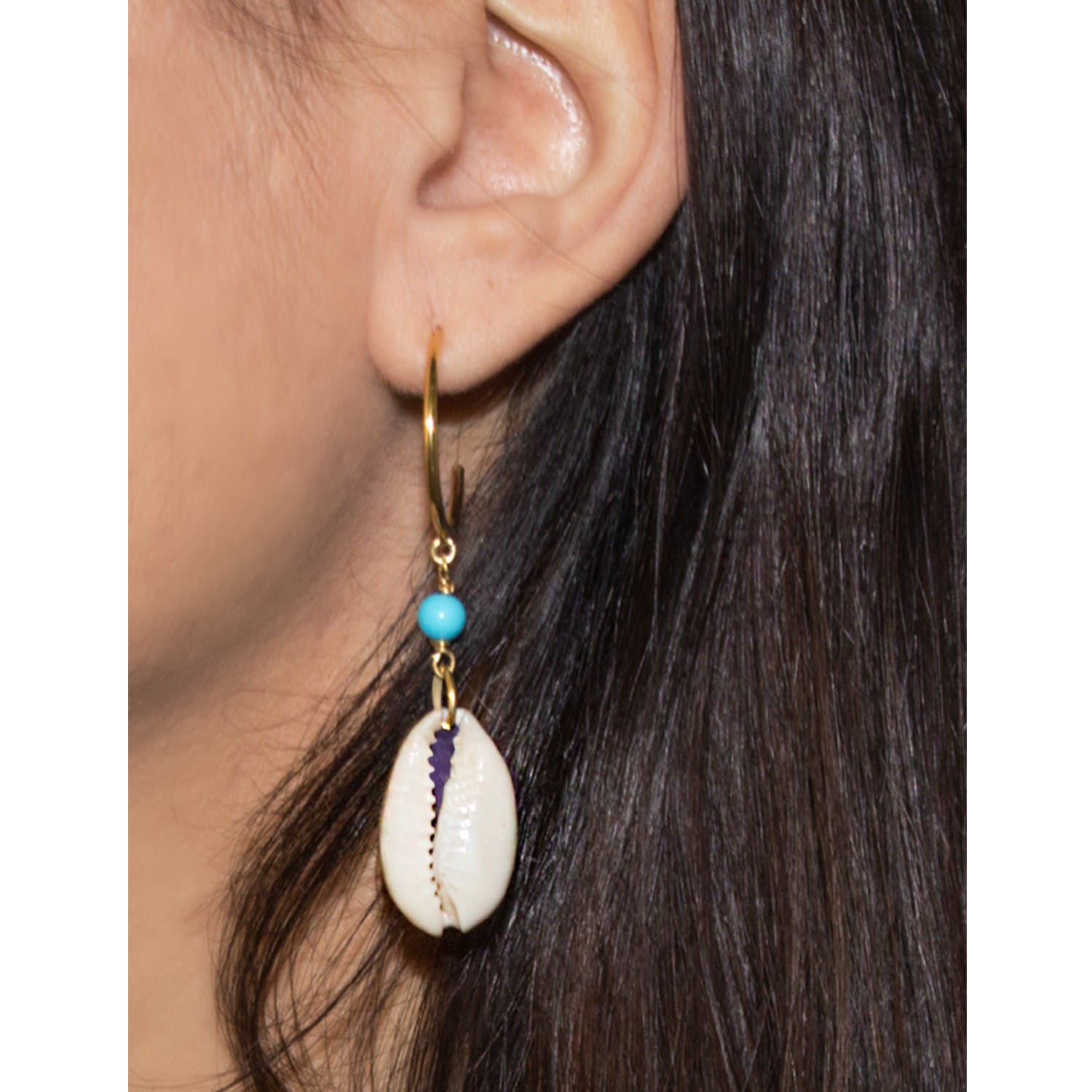 Turquoise & Cowrie Shell Hoop Earrings