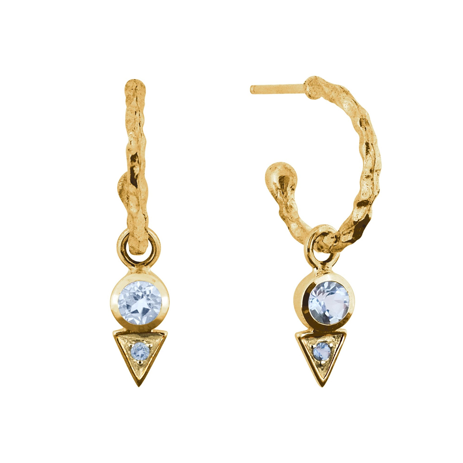 Trikona Peace Gold Vermeil Hoop Earrings - Blue Topaz