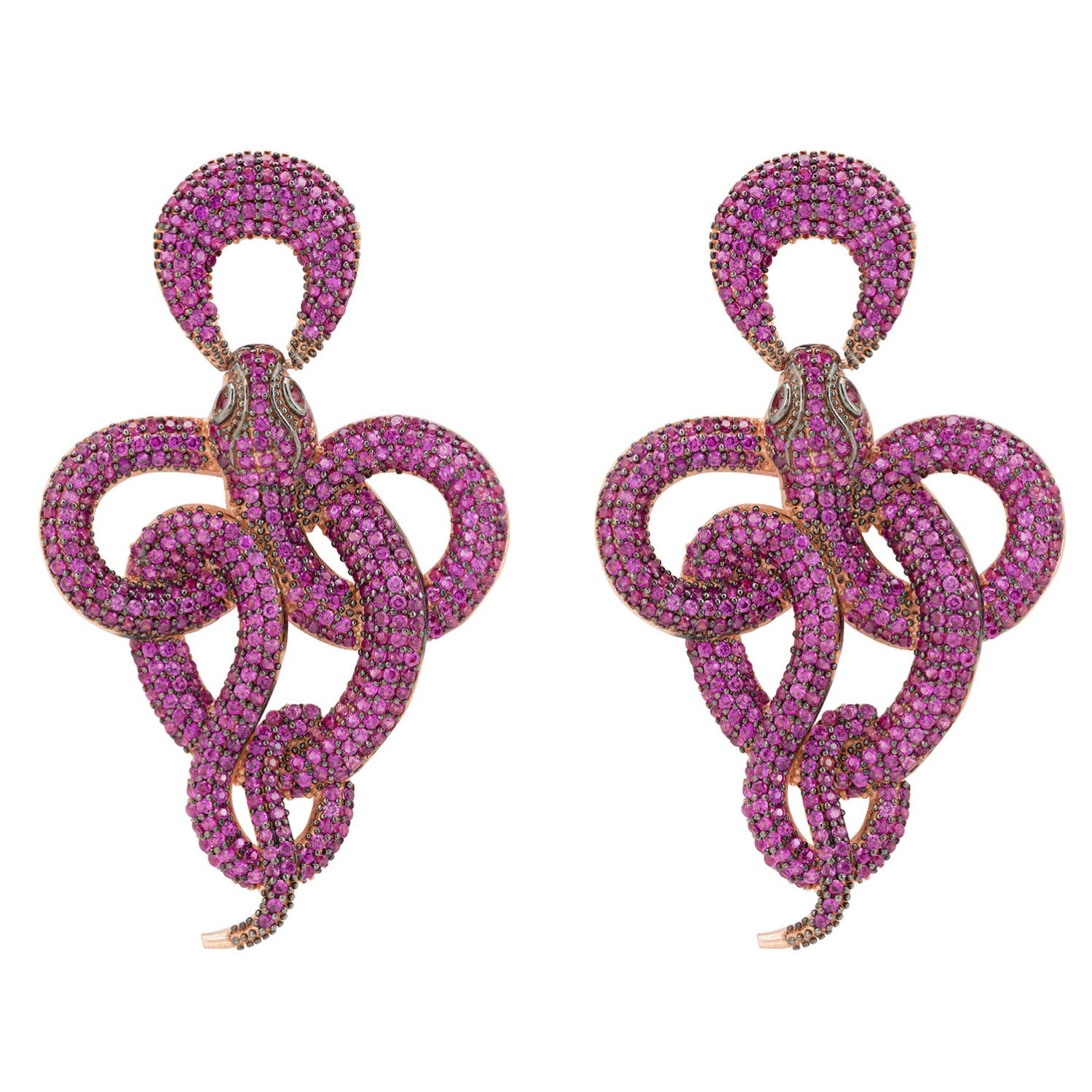 Viper Snake Drop Earrings Rosegold Ruby