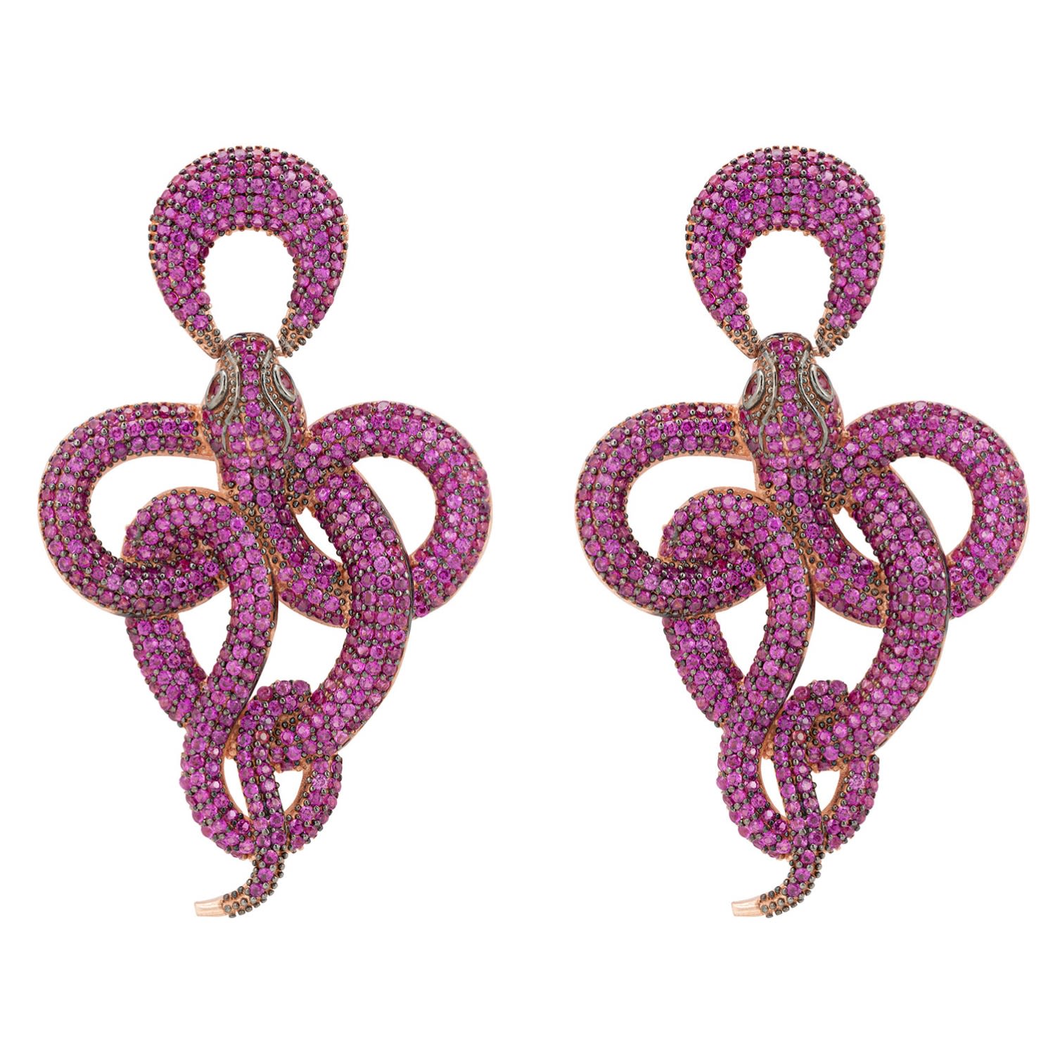 Viper Snake Drop Earrings Rosegold Ruby