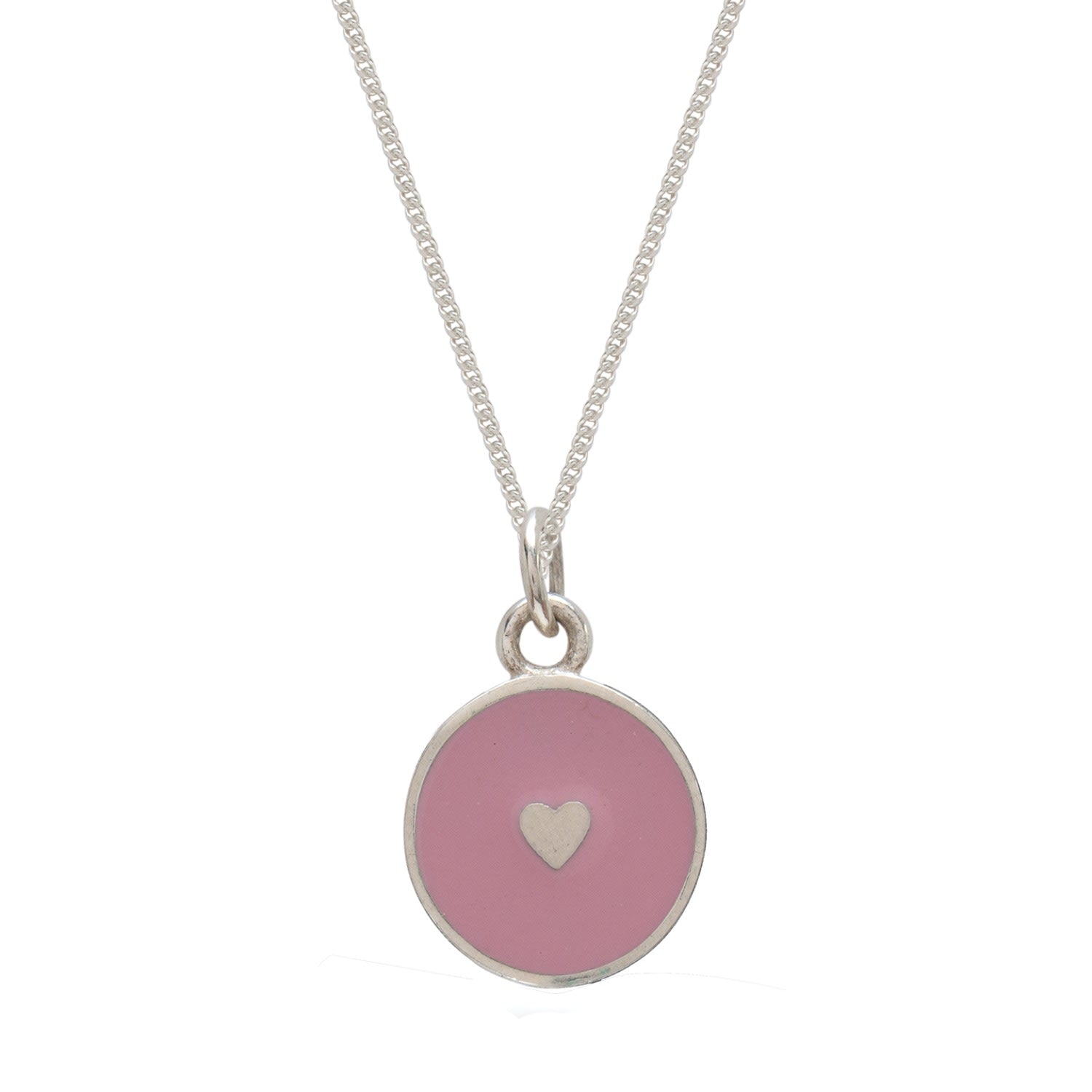 Small Heart Enamel Necklace Sterling Silver Powder Pink