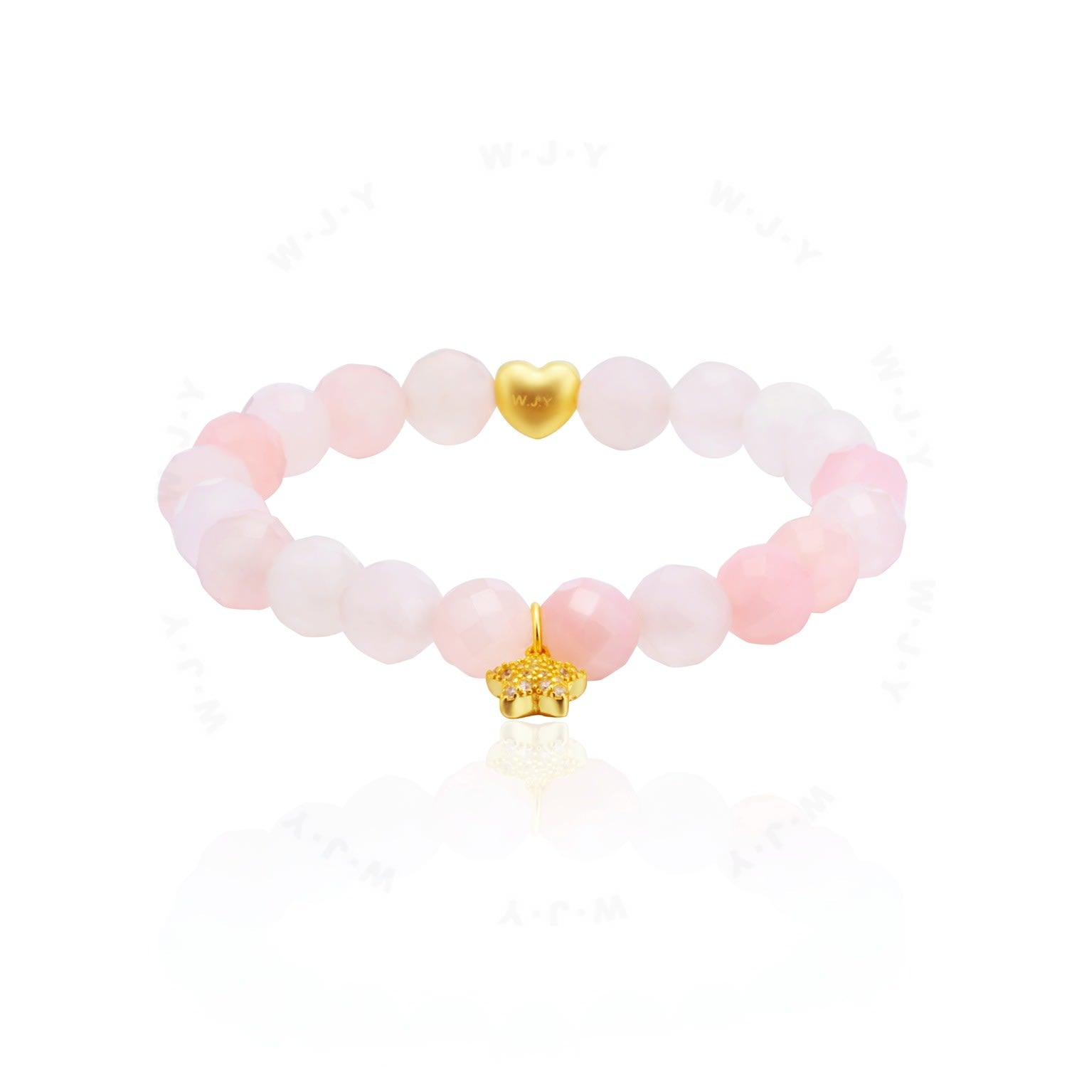 Natural Rose Crystal Love Stars Gold-Plated Silver Bracelet