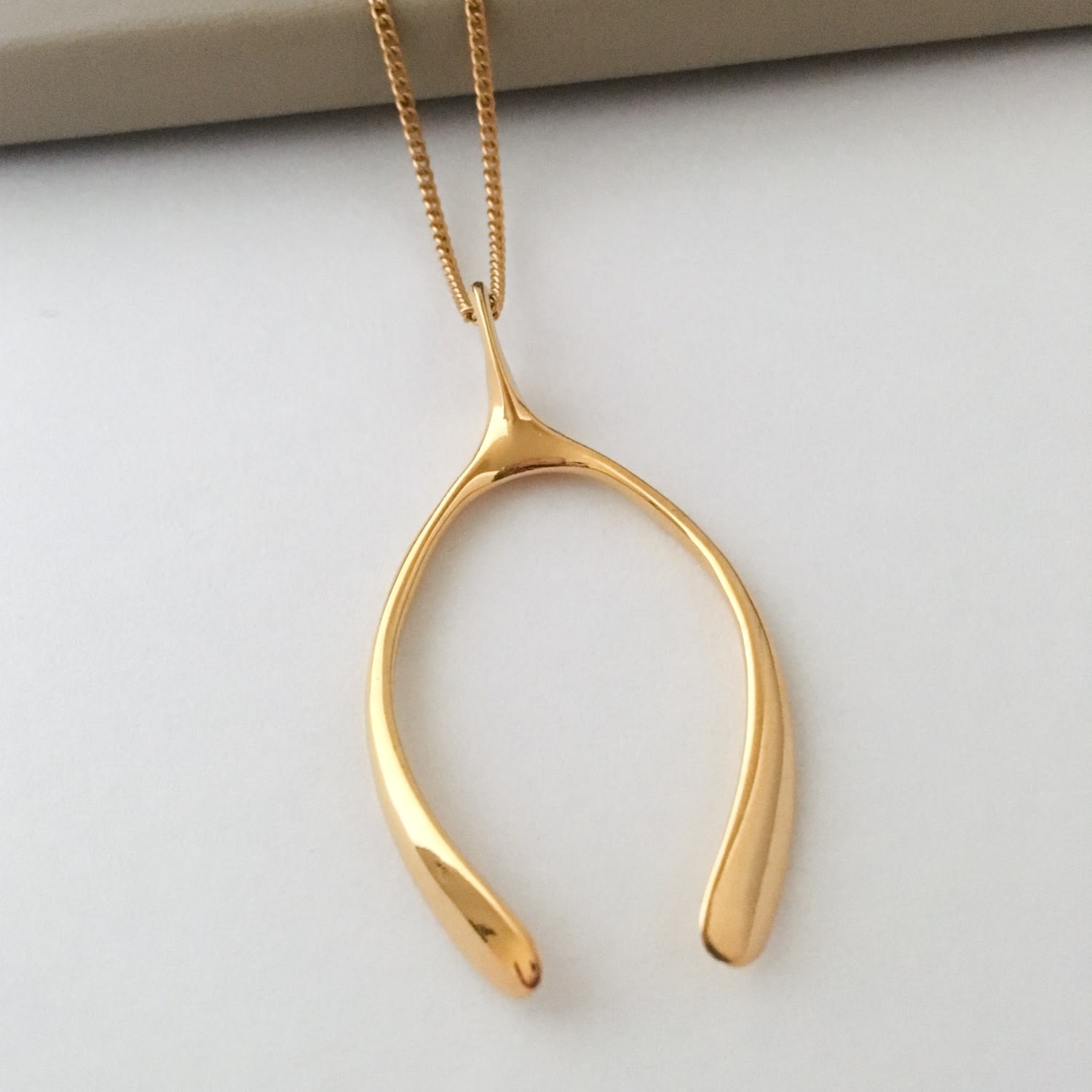 Medium Yellow Gold Plated Wishbone Necklace