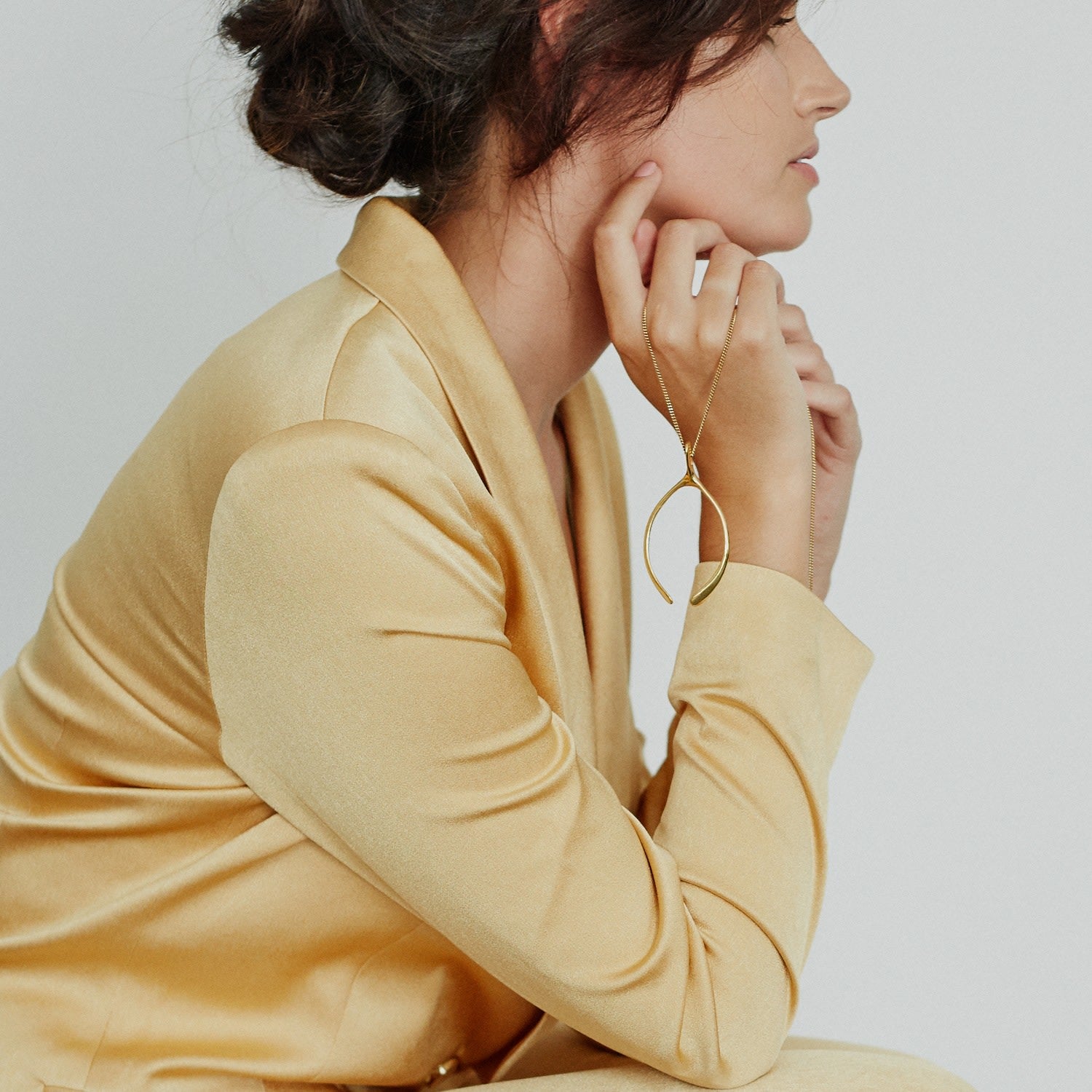 Large Sterling Yellow Gold Plated Wishbone Necklace