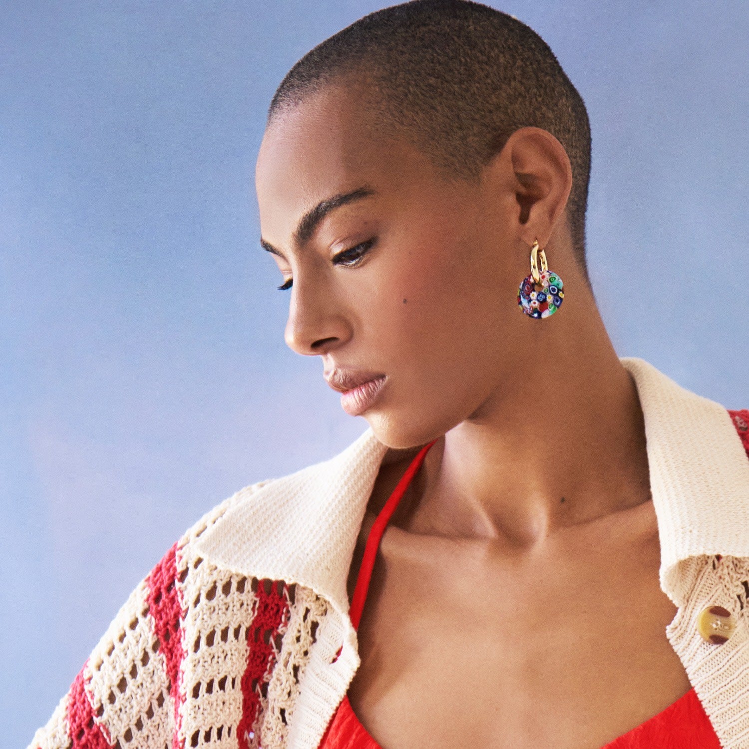 Red Glass Disk Hoop Earrings