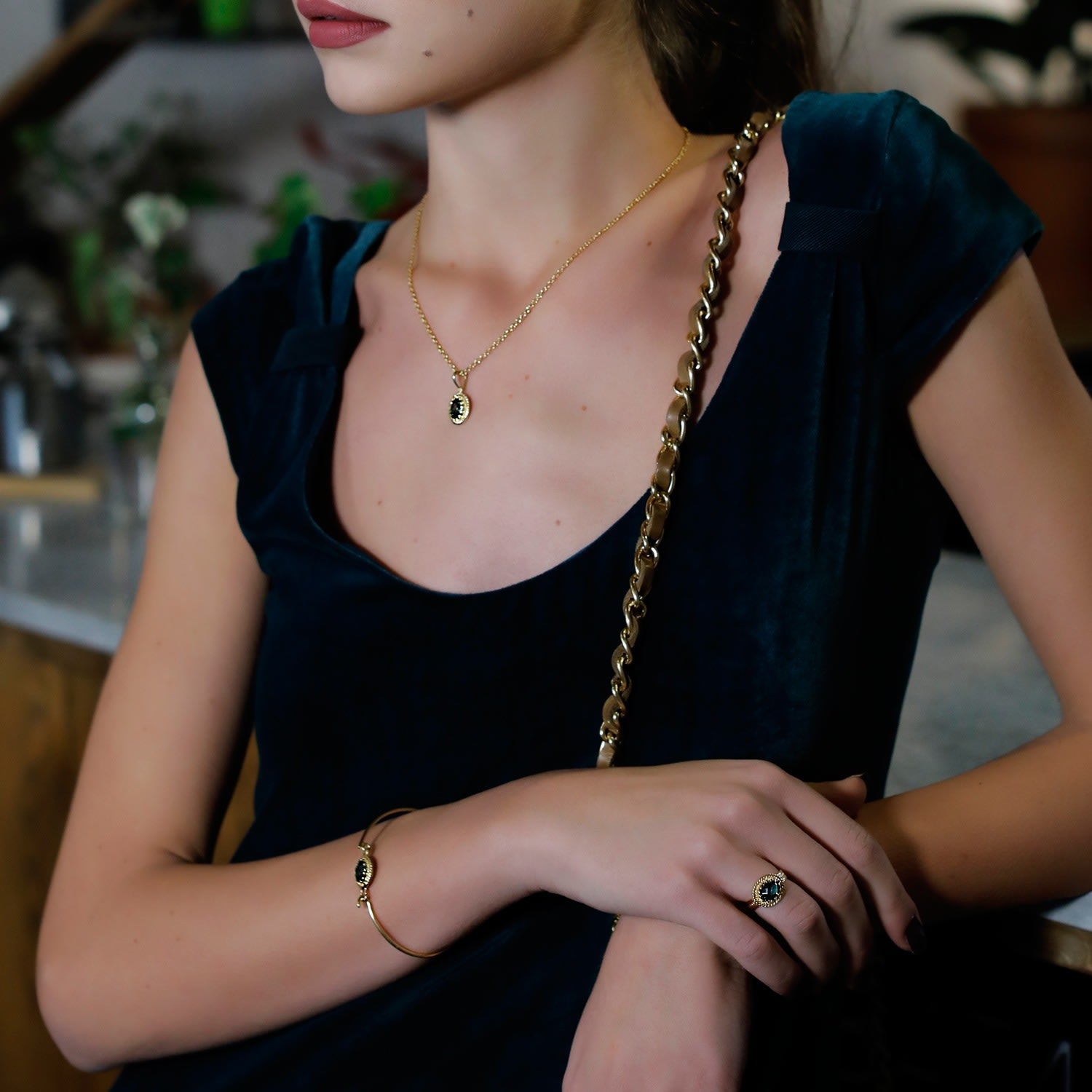 Luccichio Green Agate Cuff Bracelet