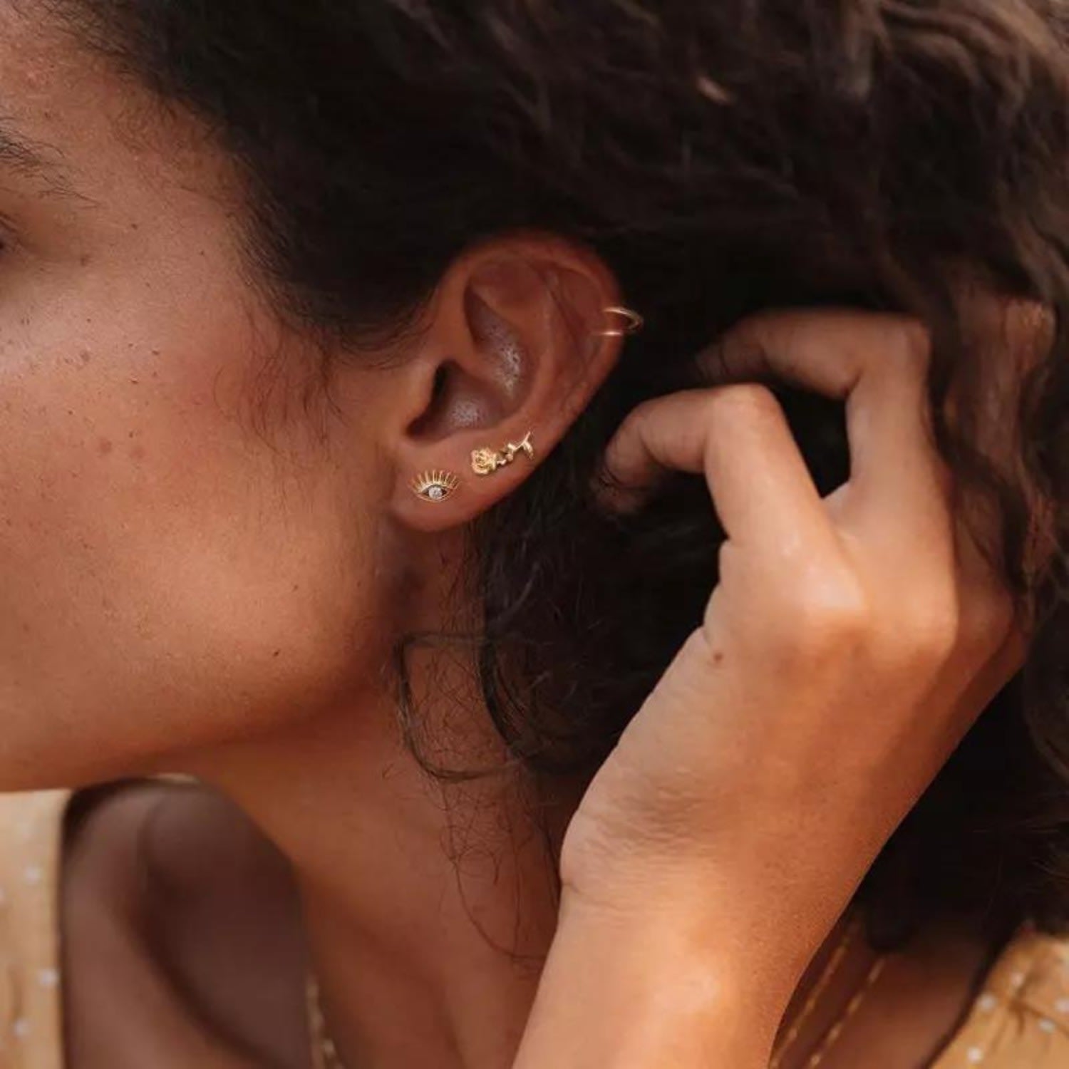 Sterling Silver Gold Eye Stud Earring