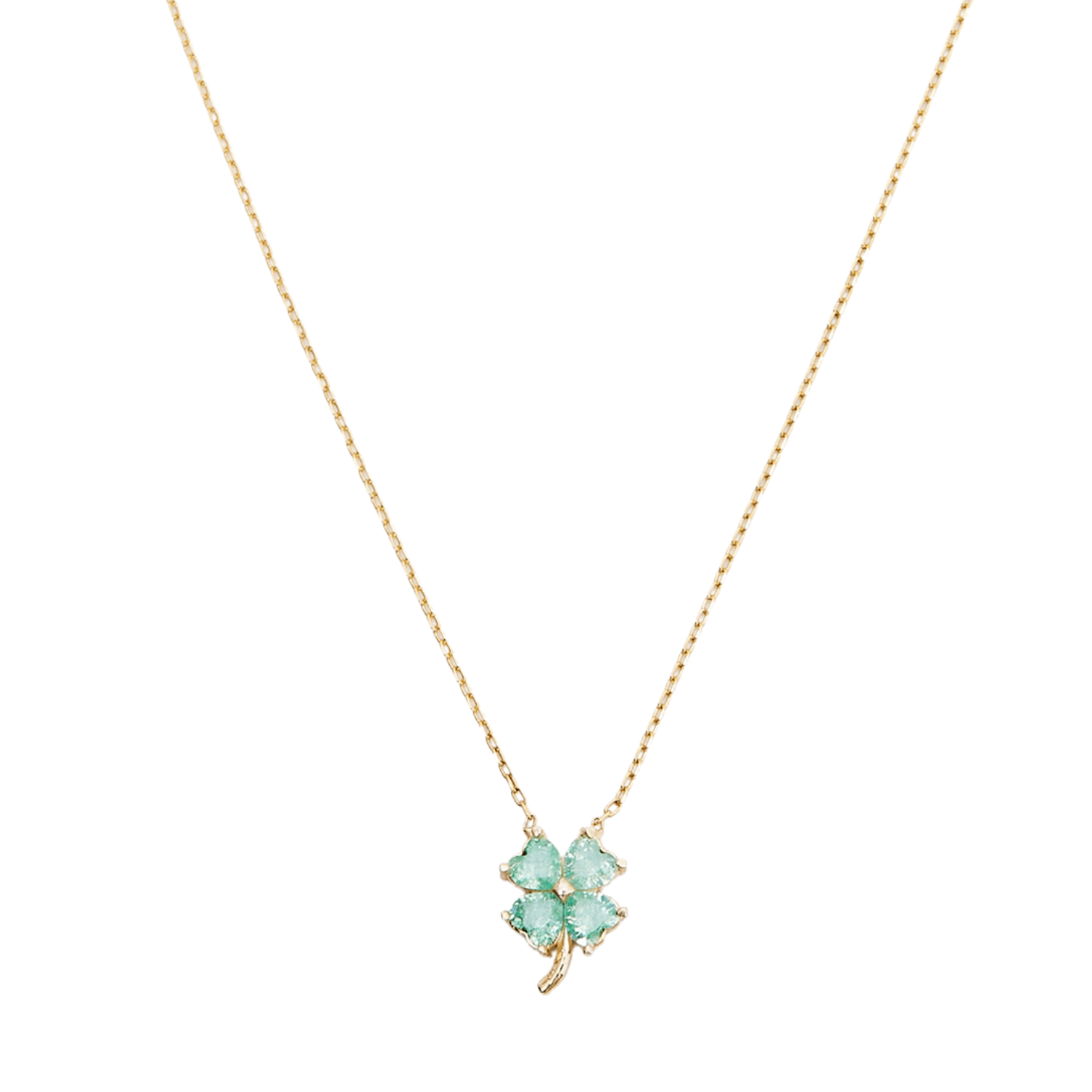 Four Leaf Clover Sterling Silver Necklace - Emerald Color - Gold