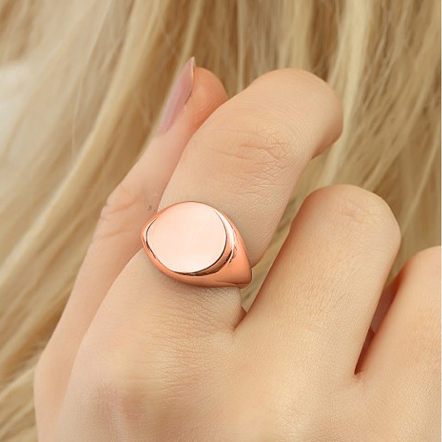 Signature Round Sterling Silver Signet Ring - Rose Gold