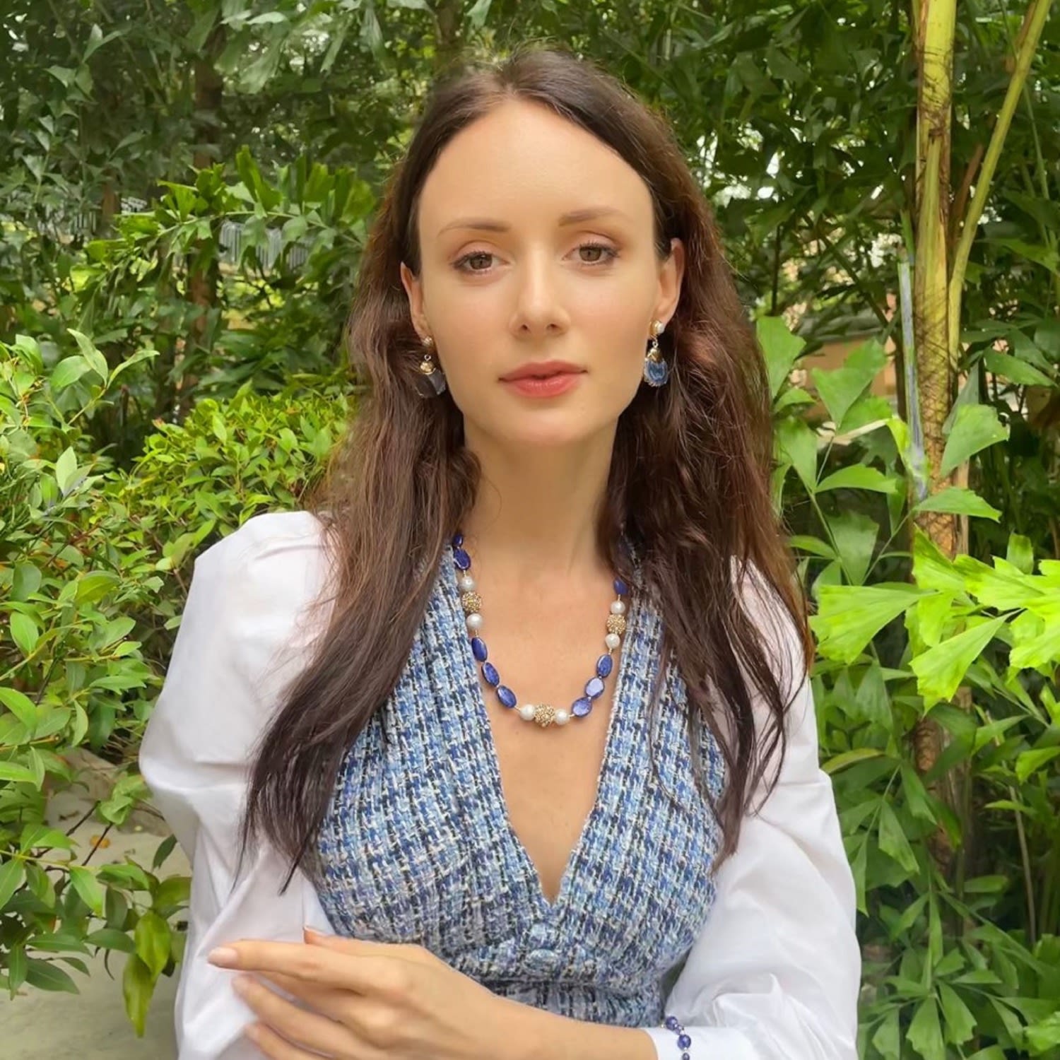 Lapis With Freshwater Pearl With Rhinestone Necklace