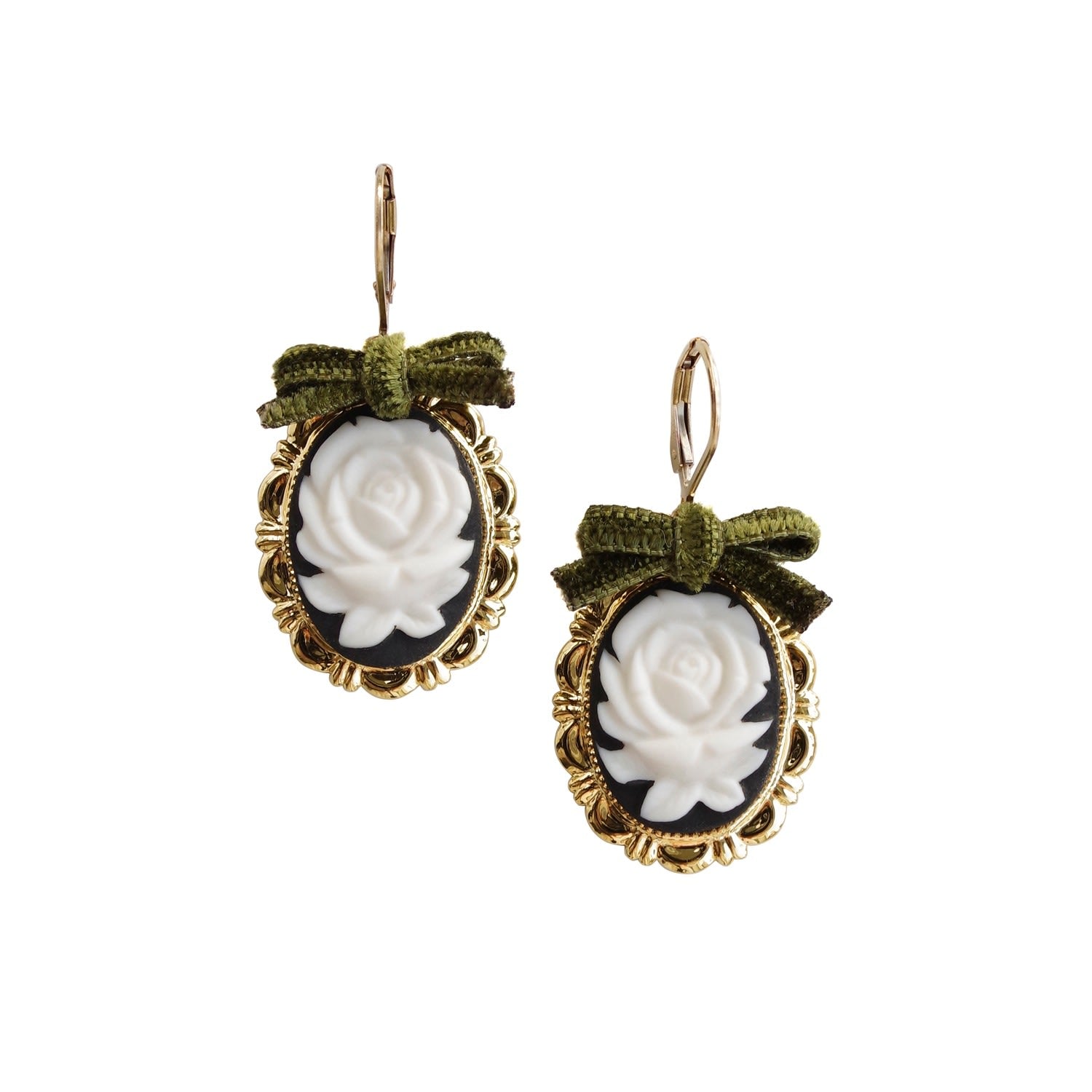 Dark Romance Rose Oval Porcelain Cameo Earrings