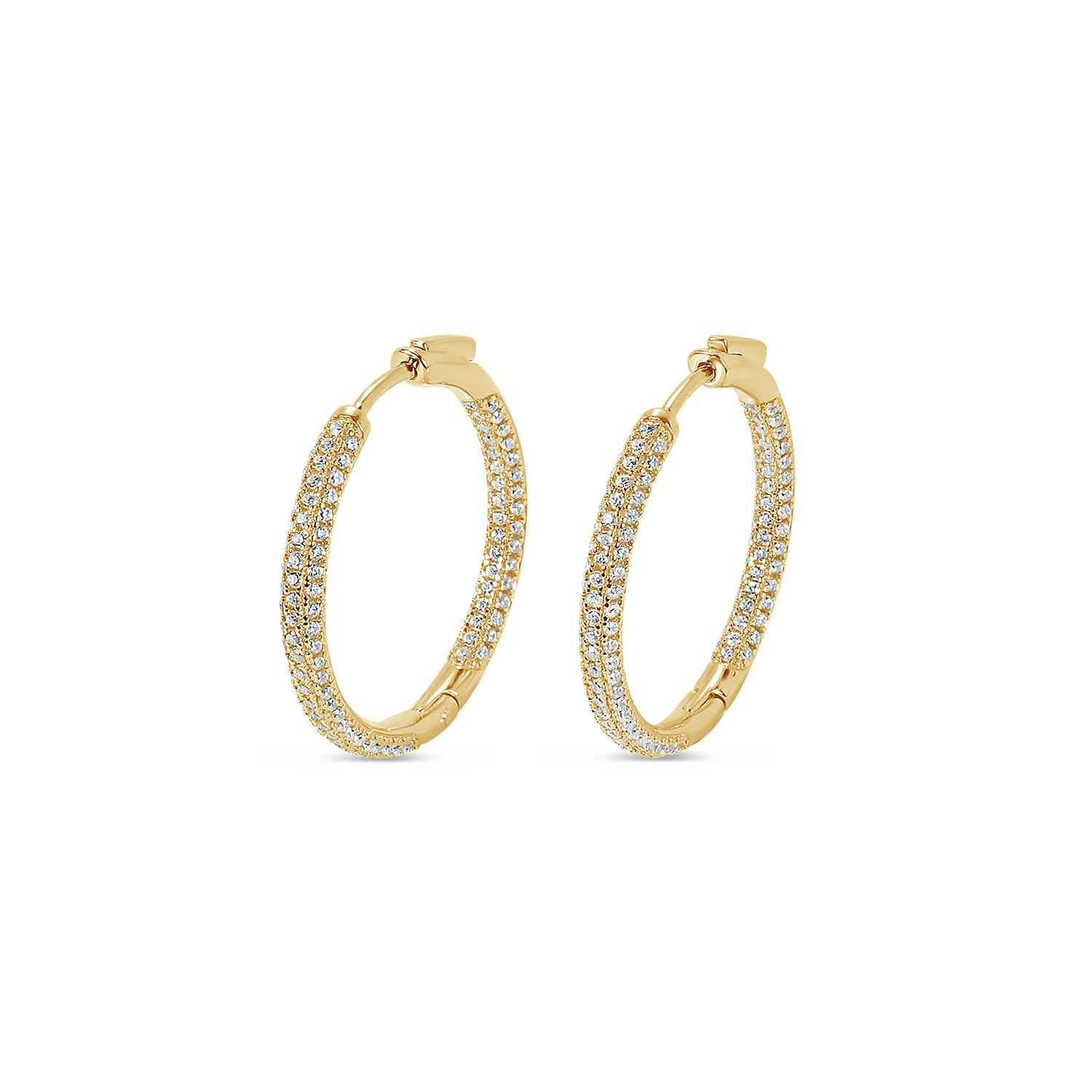 Pursuit Pave Hoops Petite With Man Made Cz Diamond Stimulant In Sterling Silver & 18K Gold Vermeil