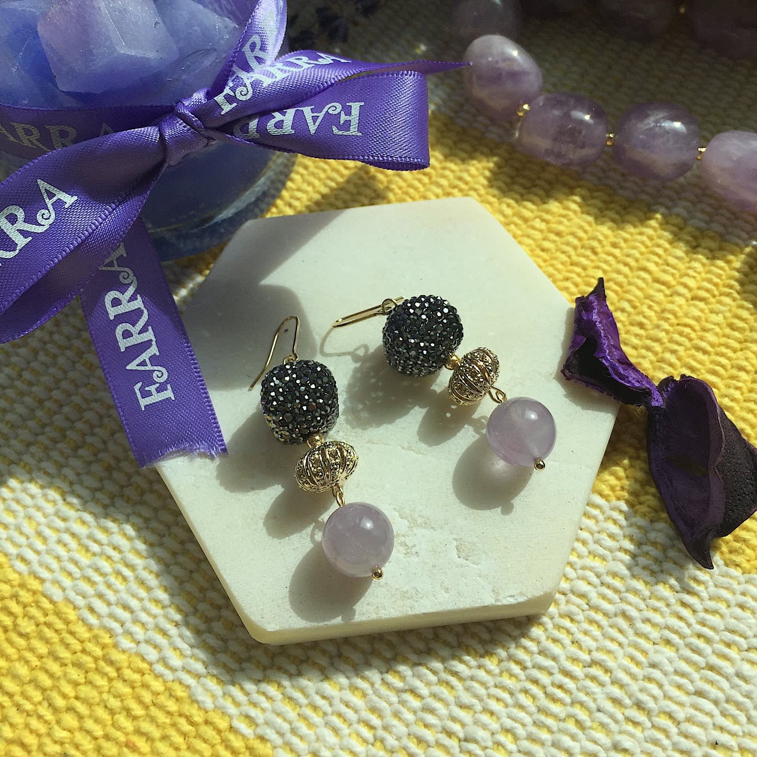 Amethyst & Rhinestone Drop Earrings