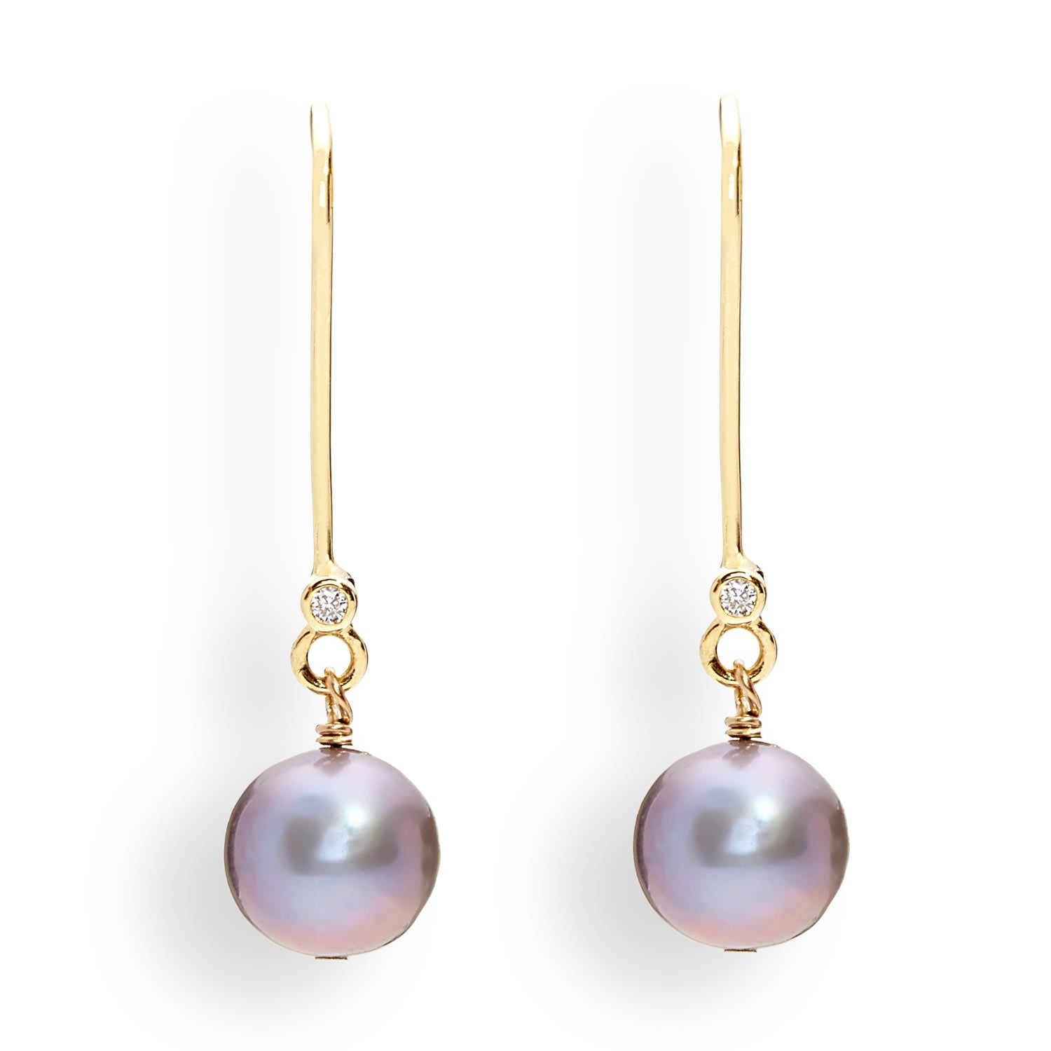 June Birthday Grey Pearl Earrings In Yellow Gold