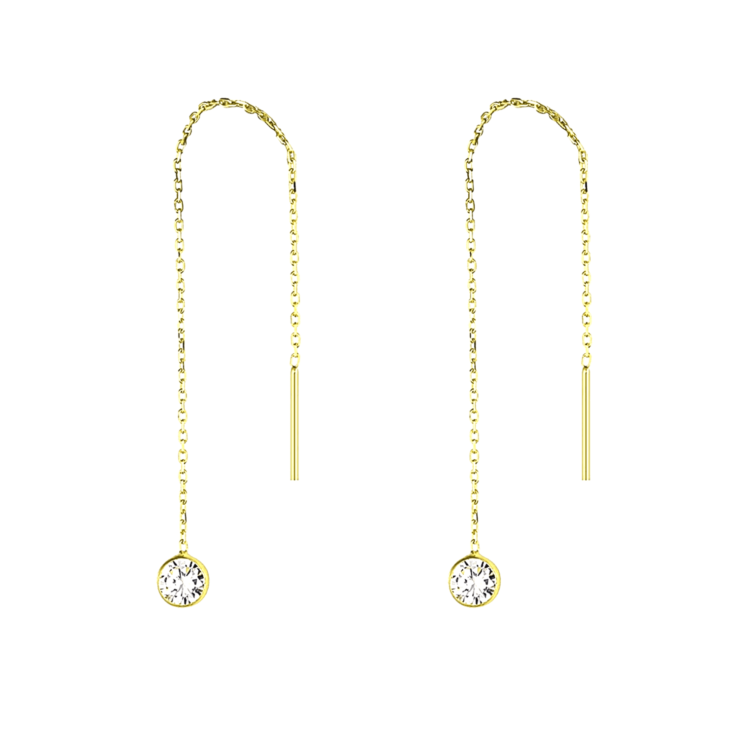 Sterling Silver Chain Solitaire Earring - Gold