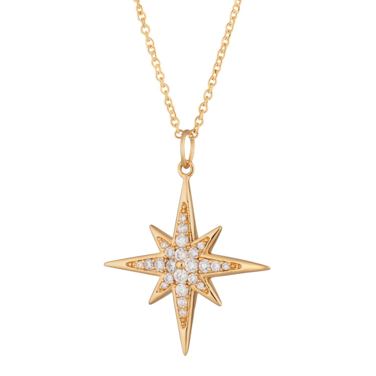 Gold Large Sparkling Starburst Necklace With Slider Clasp